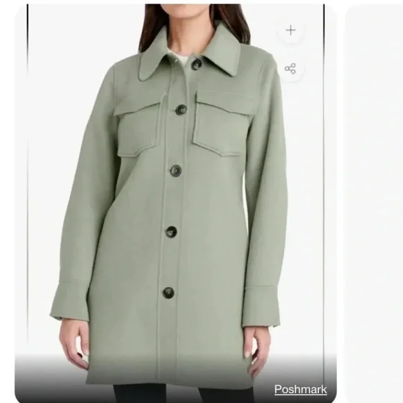 T TAHARI Brooke Belted Shirt Wool-BlendTrench Coat Tiffany Cole Size M - Picture 2 of 2